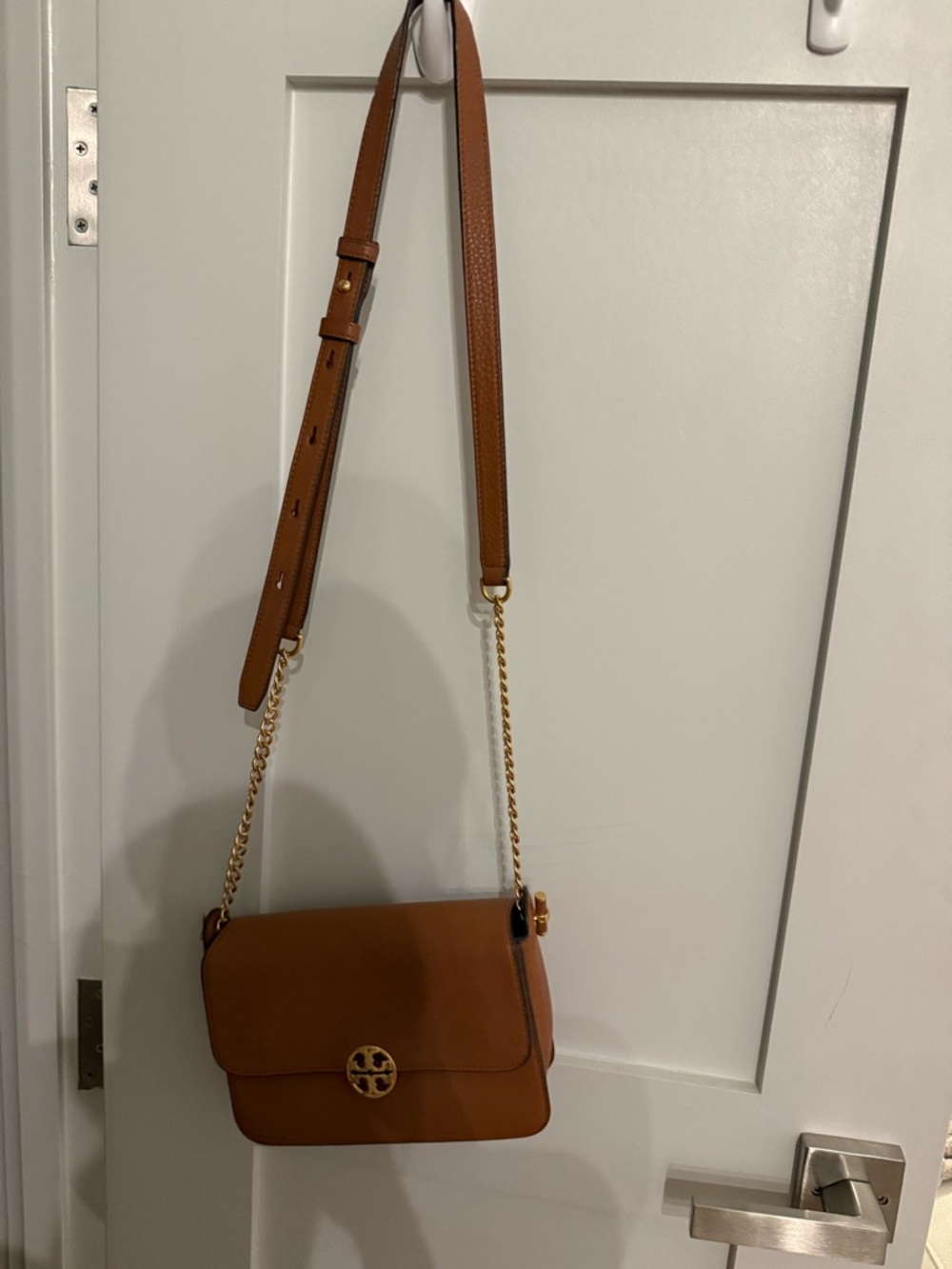 Tory Burch Tan Leather Crossbody with Gold Chain